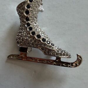 Elegant Swarovski Silver and Black Ice Skate Brooch